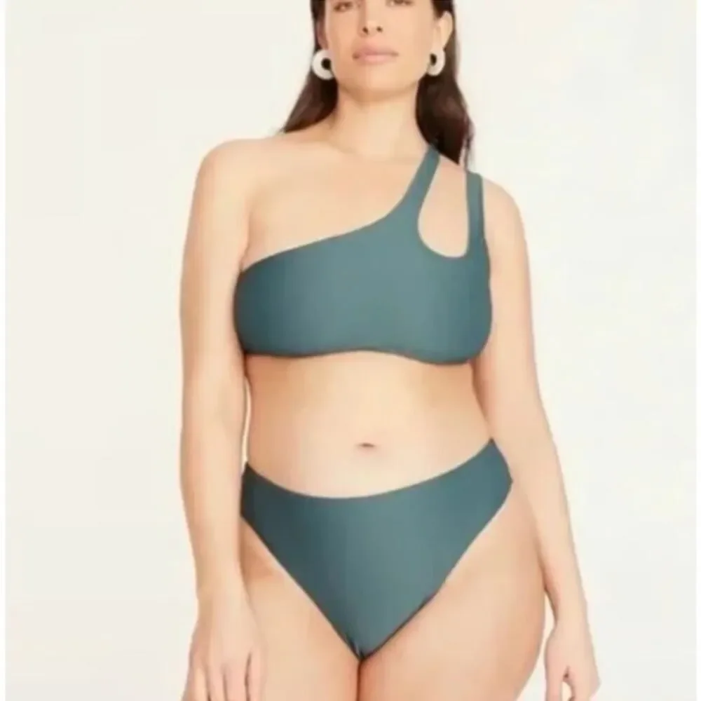 NWT J. Crew Ribbed High Rise Cheeky Bikini Bottom Beach Swim Minimalist Green 3X